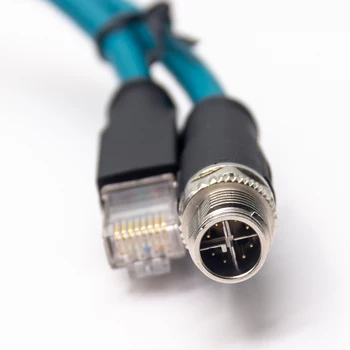 M12 8Pin 8 Pin X Code Male Connector to RJ45 8P8C Male Industrial Ethernet Plug CAT6A Blue Shielded PUR Cable Customized Length