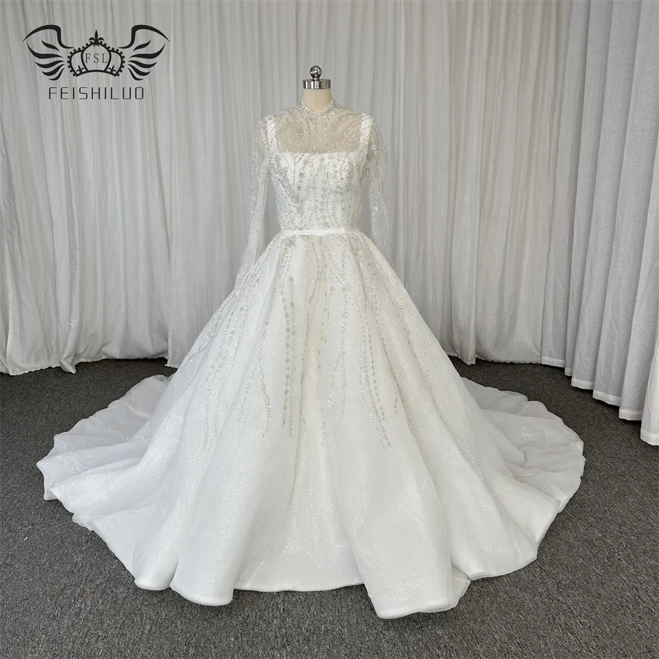 slim fit dress slacks Long Sleeve A-Line Plussize Glitter Wedding Gown EU44