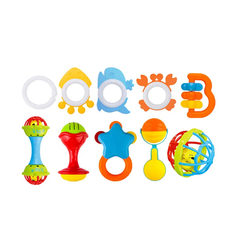 10 шт. детские погремушки игрушки Пластиковые колокольчик детские погремушки Прорезыватель для зубов, набор детских игрушек