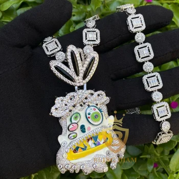 Creative Hip hop Jewelry Custom Moissanite Pendants Charm Pass Diamond Tester Cartoon Head 925 Silver Moissanite cuban link