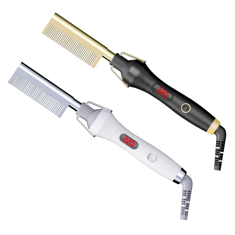 Jadeempress Peigne Chauffant Strass Diamond With Temperature Brush Flat Iron And Hot Comb Bling/