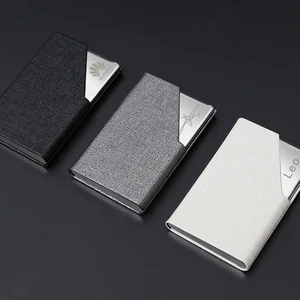 Promotional Low Price High Quality Handmade Pu Leather Business Card case Metal Business Name Card Holder with Custom logo