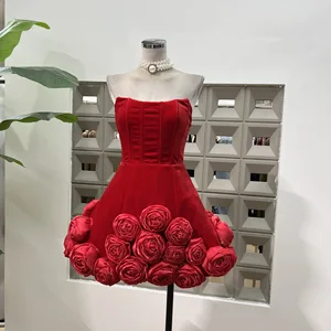Sexy High-end Evening Dress; 2026 Strapless Velvet Backless Dress With Three-dimensional Floral Pattern