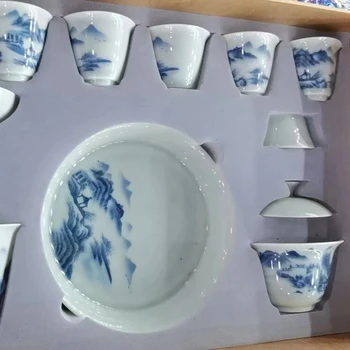Fashionable Outdoor Ceramic Tea Set Classic Chinese Kung Fu Tea Pot Fully Carved White Ceramic Tea Set