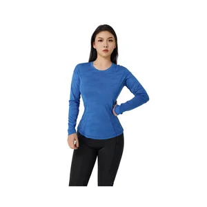 Breathable Comfortable and Stylish Yoga Wear Top Blue Comforteble  Long-sleeved Yoga Top with Printed Craftsmanship Women Gym