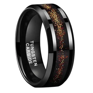 8mm Factory Price Mens Womens Fashion Wedding Bands Colorful Flowing Sand Inlay Beveled Polished Black Tungsten Carbide Rings