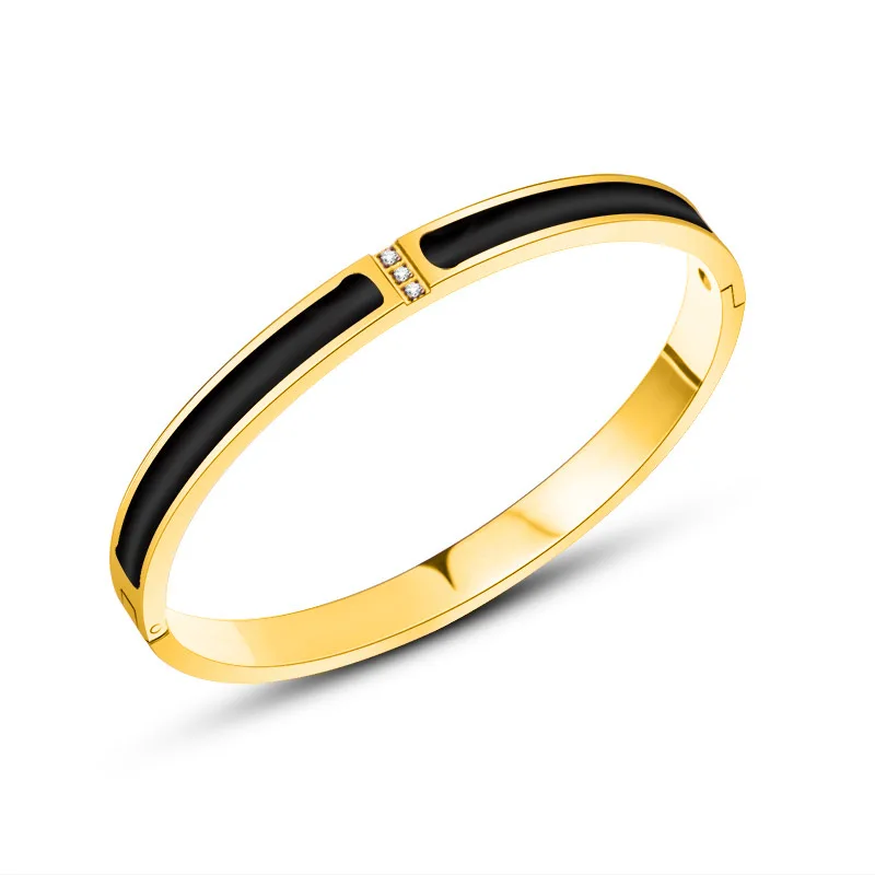 Stainless Steel CZ Crystal Gold with Black Red Blue Colorful Bangle for Women Luxury Jewelry Fashion Enamel Bangles Bracelets