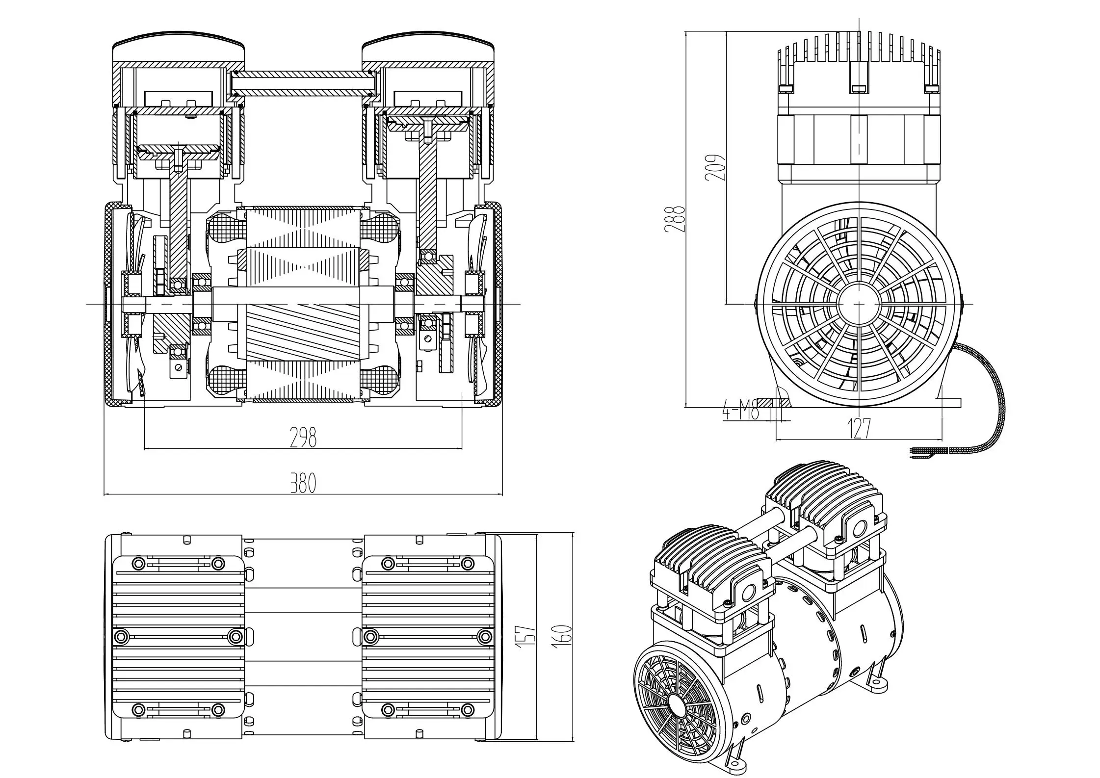 1500w 12v Oil Free Silent Air Compressor Pump Mini Air Compressor 48v ...
