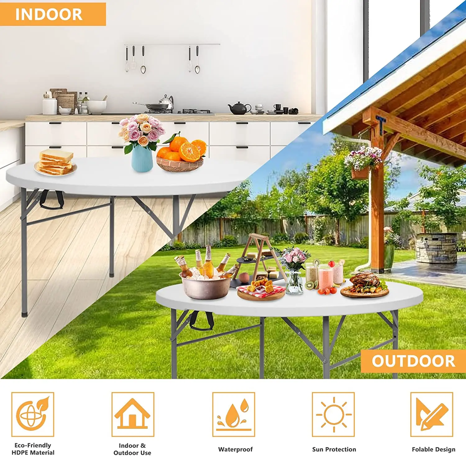 6ft 72inch Hdpe Tabletop 10 Seater Wedding Banquet Dining Foldable