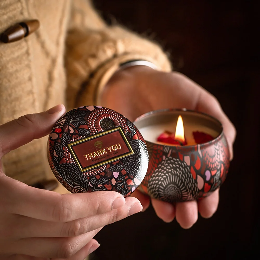 Домашнее украшение для ванной, спа, йоги, сильный аромат, ароматизированный длительный прочный соевый воск, портативная дорожная Жестяная Банка, свечи для релаксации