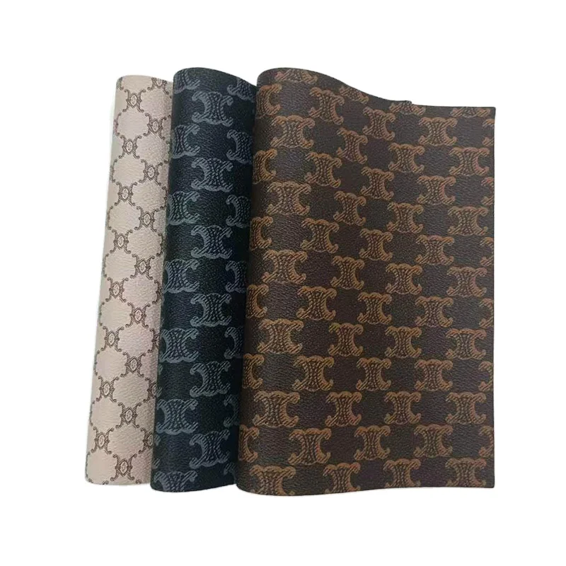 Wholesale Printed Textured Embossed PU Vinyl PVC Faux Synthetic Leather Fabric Cotton Backing for Bag/Handbag/Purse Making