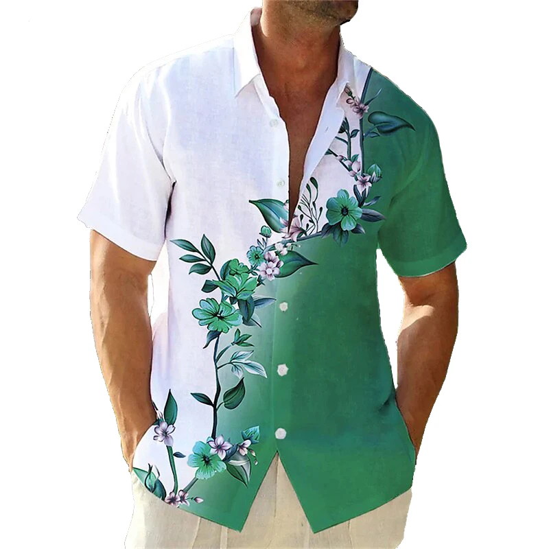 Men's Hawaiian Short Sleeve Shirt Gradient Floral Print Men's Casual ...