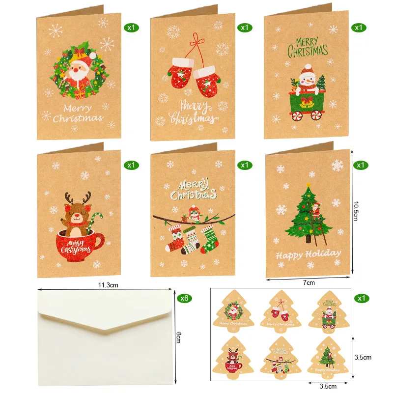 High Quality 6pcs/set Blank Kraft Paper Greeting Cards Folding Thank You Card With Envelopes And Sticker For Wedding Christmas manufacture