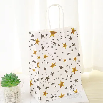 Manufacturers wholesale disposable food White Paper Medium Shopping Bag - Black Geo Print, with Handle - 10" x 6 3/4" x 12"