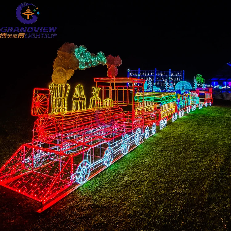 Factory Customized Illuminated Christmas Decoration Giant 3d LED Rope Light Train Motif Lights