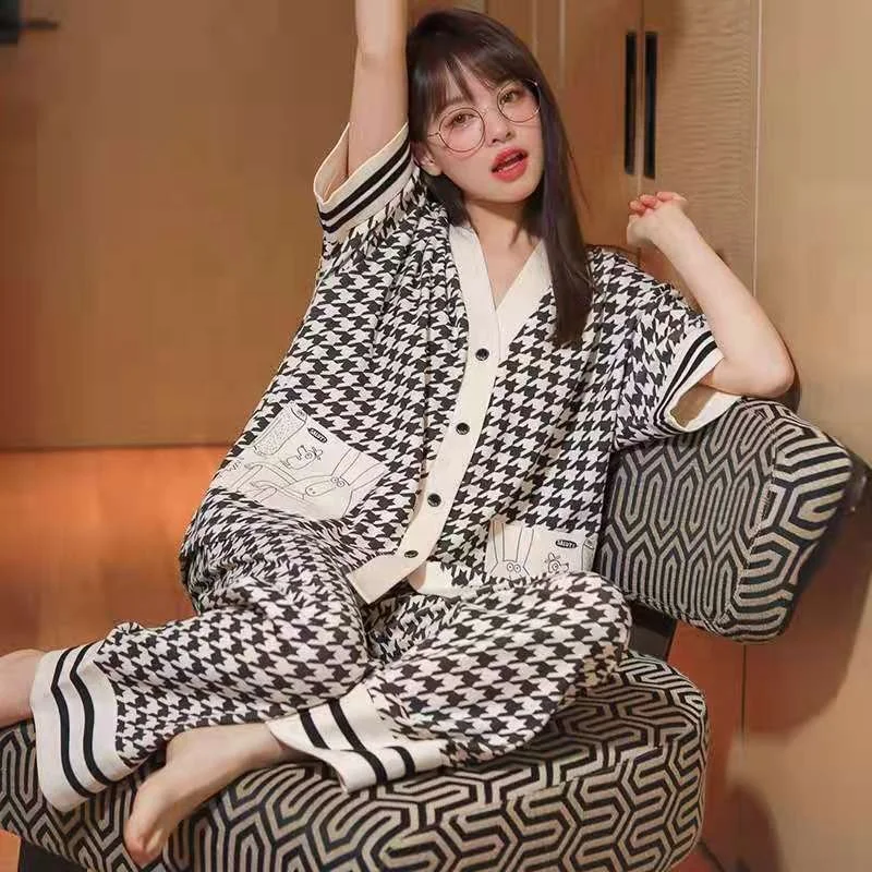 Wholesale Woman Nightwear Shorts Japanese Pj Korean Pajama Set Lady  Houndstooth Knit Kimono Sleepwear Cute Loungewear Women Sets - Buy  Loungewear Women Sets,Kimono,Korean Pajama Product on 