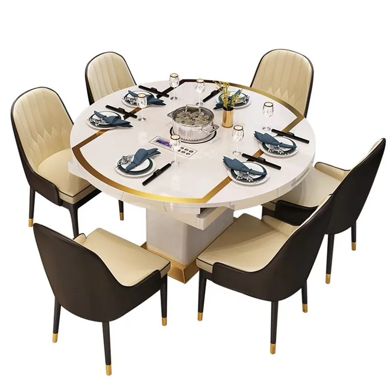 Multifunctional Retractable Folding Dining Table Induction Cooker Round Dining Table Dining Table and Chair Combination