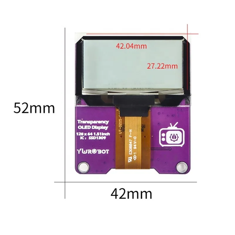 24 Pin Blue SPI I2C IIC Module  SSD1309 1.5''  Transparent OLED screen Display 128*64 128x56 1.51 inch flexible panel