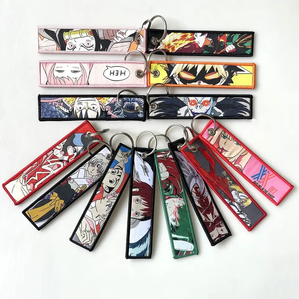 200 Designs Anime Peripheral Embroidered Woven Fabric Keychains Cartoon ...