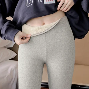 New Winter Lambskin Cashmere Pants Female Leggings Warm Women Pants Skinny Thick Velvet Wool Fleece Leggins Trousers