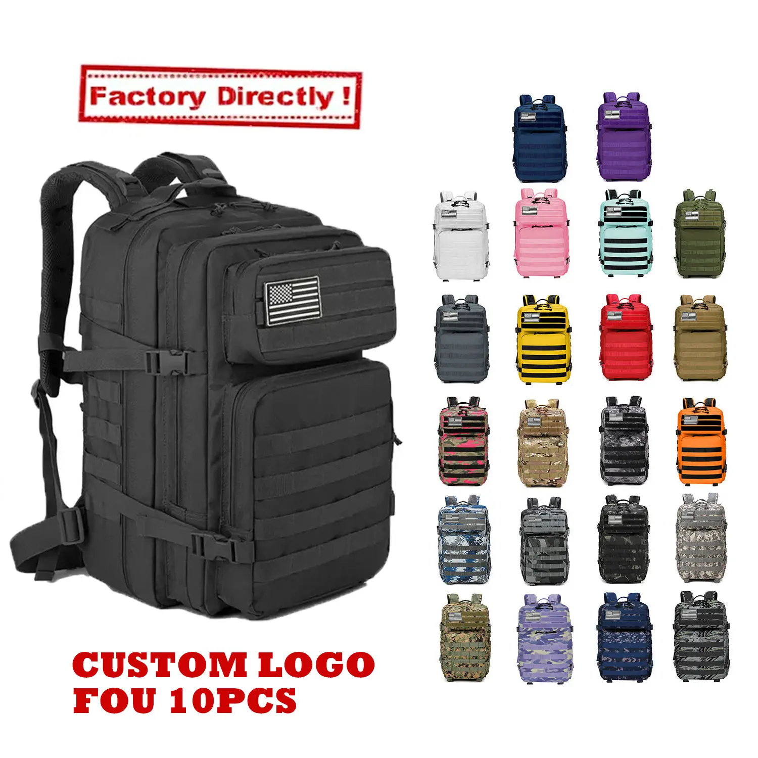 Wholesale Custom Gym Hiking Back Pack Backpacks Rucksack Hunting Mochilas  Taticas 45L Molle Tactical Backpack Bags for Men