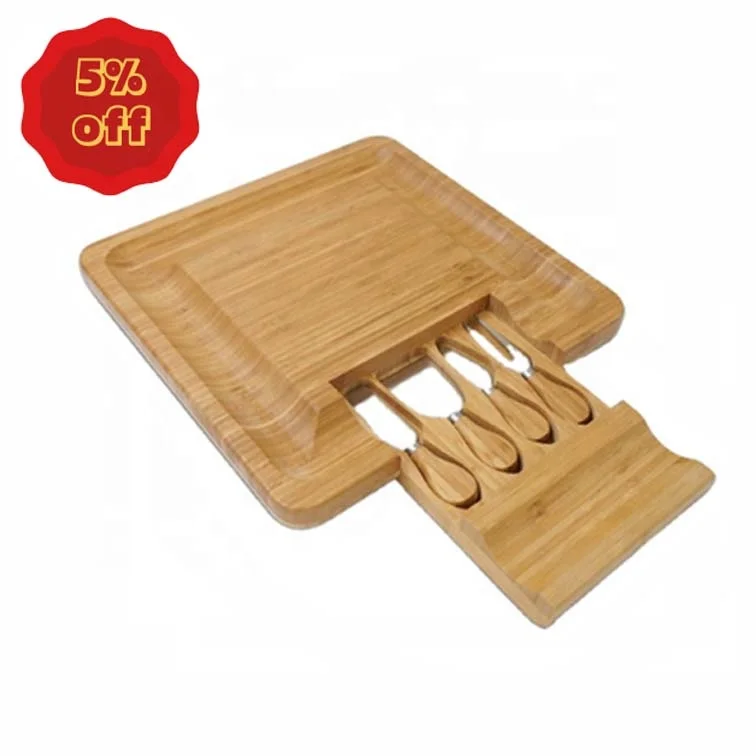 Разделочная доска с бамбуковым сыром набор столовых приборов 4 ножами слайсер инструменты выдвижная посуда ящик для сыра