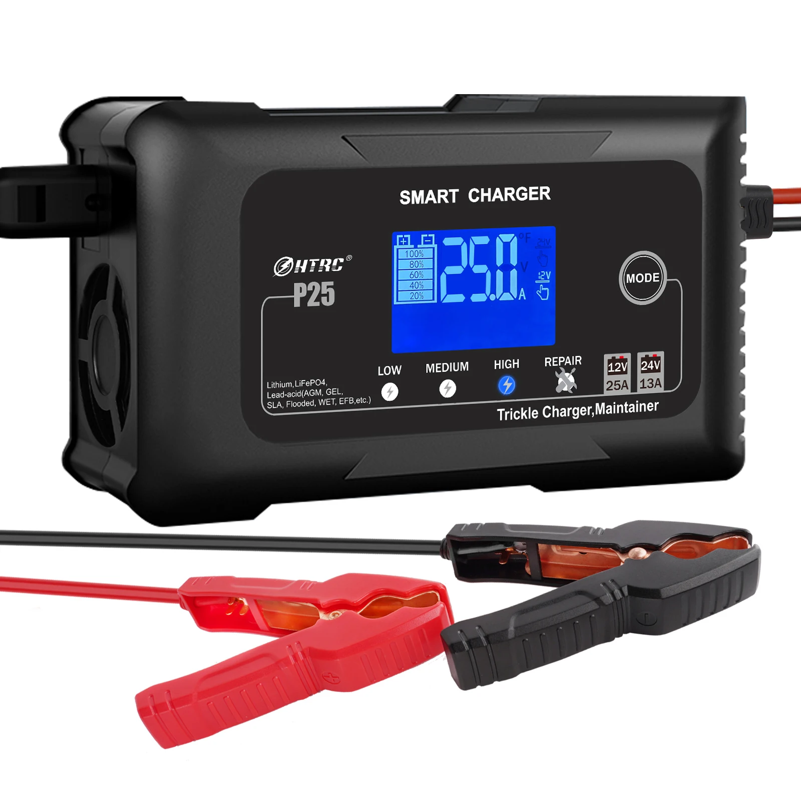 HTRC P25 Smart Battery Charger for Car Motorcycle Battery Repair Auto Moto Lead Acid AGM GEL Lithium LiFePo4 Batteries