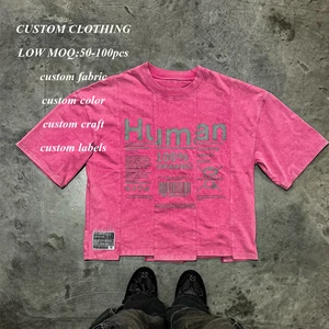t Shirt Manufacturer Oem Screen Print Streetwear t Shirt Custom Embroidered Men Asymmetrical Hem 100% Cotton Heavyweight t Shirt