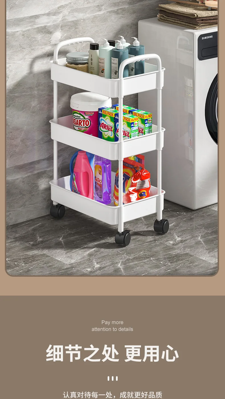 3 Tier Dining Rolling Storage Shelves Steel Hand Kitchen Storage Trolley Cart Organizer Kitchen Accessories Iron Multifunction supplier