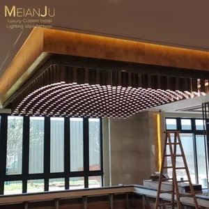 Custom Contemporary Statement Lighting Branch Chandelier Circular Metal Tube Modular Design E26 Waveform Cluster for Living Room