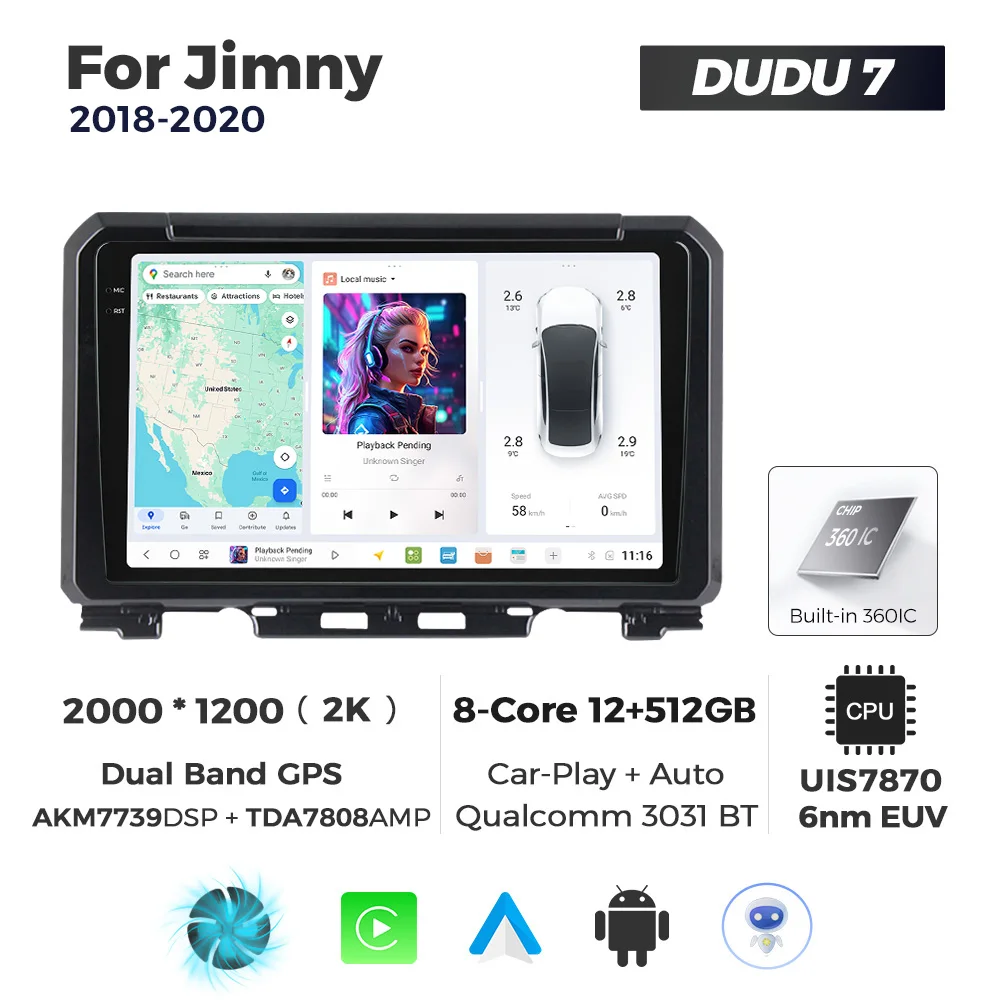 GPSナビ MEKEDE DUDU7 Android カープレイ オートカー GPSナビ 2K QLED