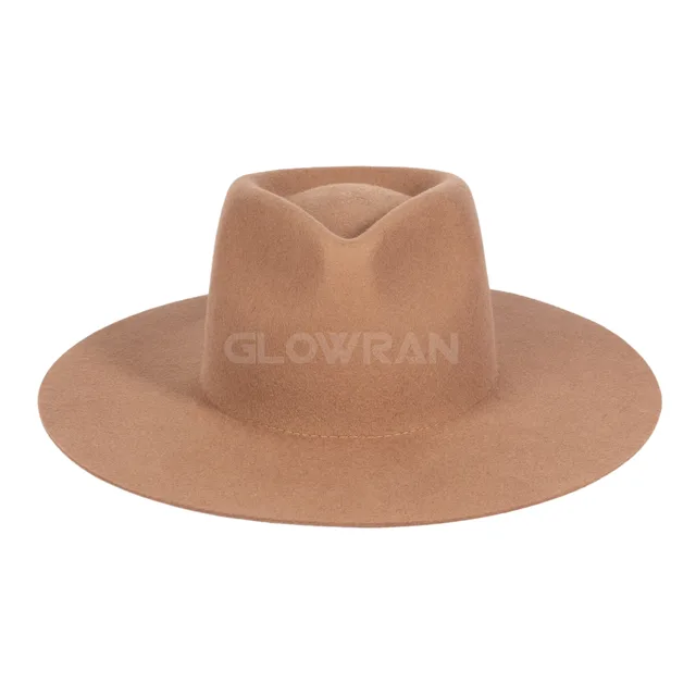 High Quality Solid Color Mens Felt Fedora Blank Hats Classic Style Pure Wool Wide Brim