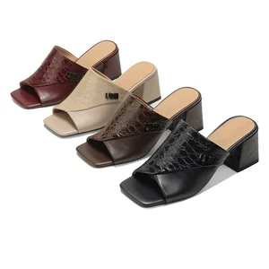 Elegant Women's Square Toe Square Heel Mules Minimalist Slide Sandals Comfortable Outdoor Slippers