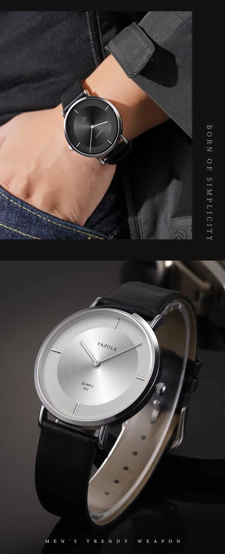 Yazole – montre à quartz unisexe de haute qualité, bracelet en cuir PU original, étanche, lumineuse, Concise, décontractée, usine, 563