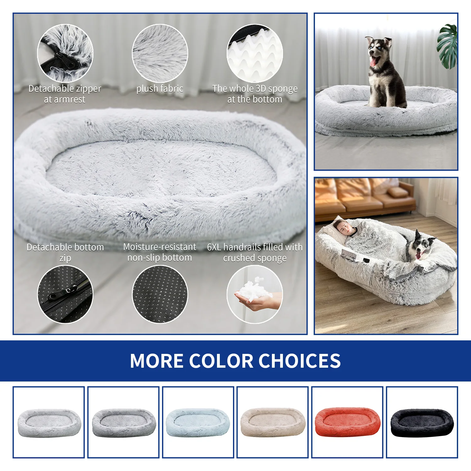 Wholesale customized fluffy indestructible luxury super large giant human sized dog bed for human factory