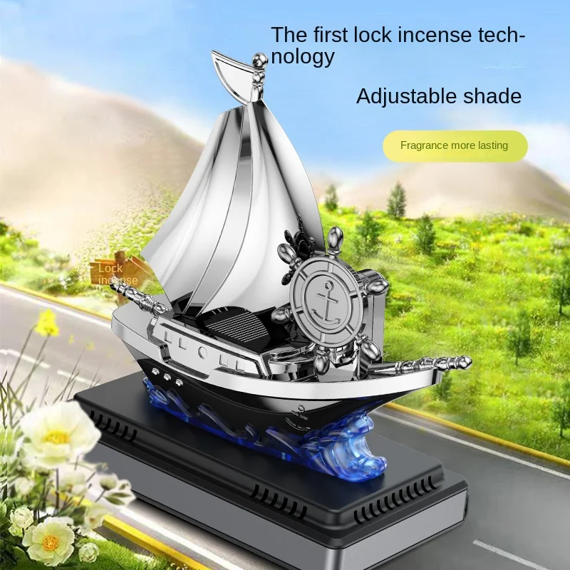 Luxury Solid Pirate Ship Car Aromatherapy Solar Ornament Smooth Sailing Interior Central Control Liquid Perfume Dashboard