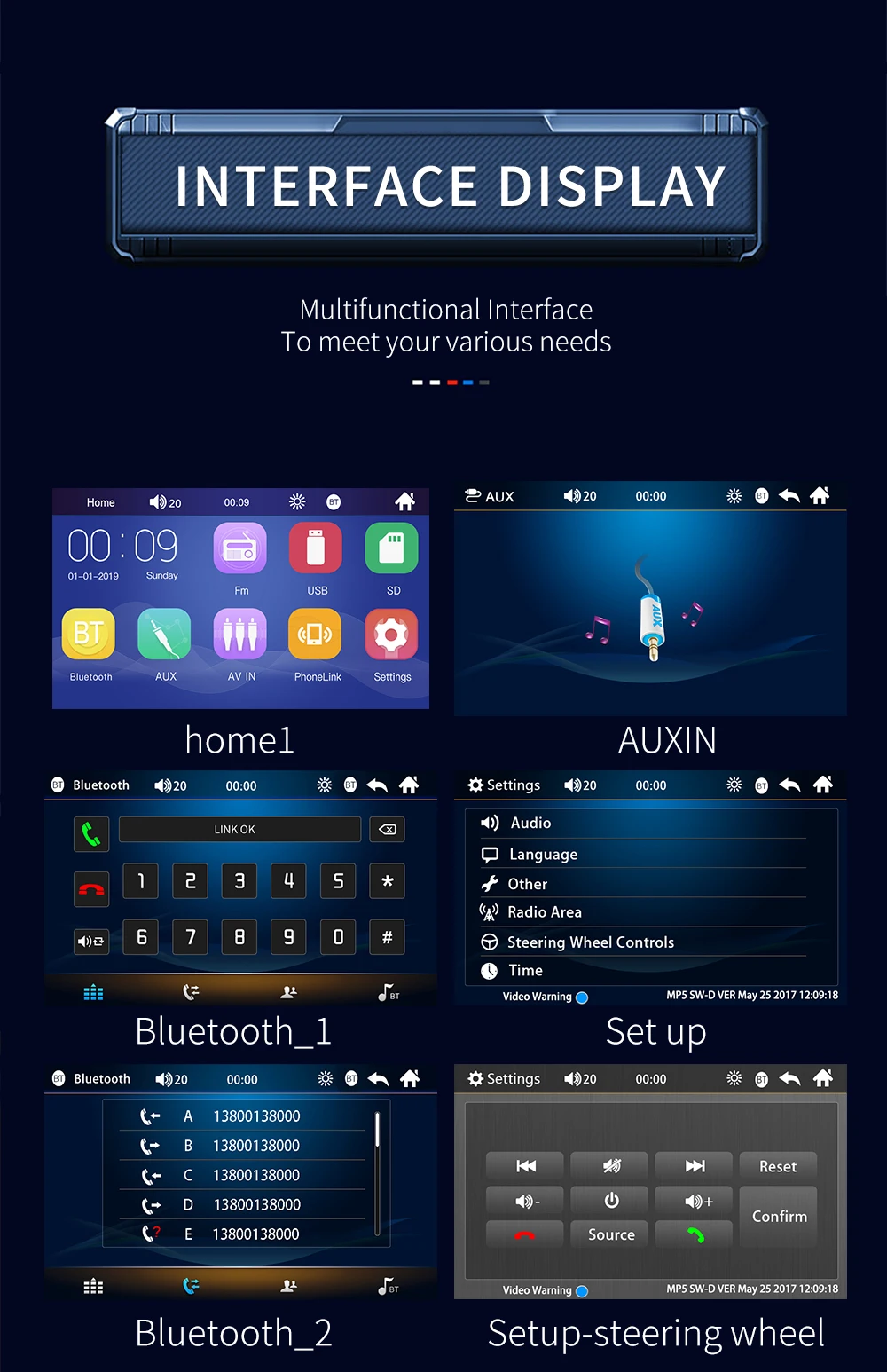 Bestree auto electronics USB charging 7 inch double din car stereo mp5 player auto stereo audio radio music player