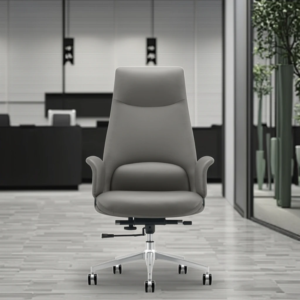 Modern Ergonomic Breathable Leather Conference Room Chair with Adjustable Height and Fixed Headrest 3