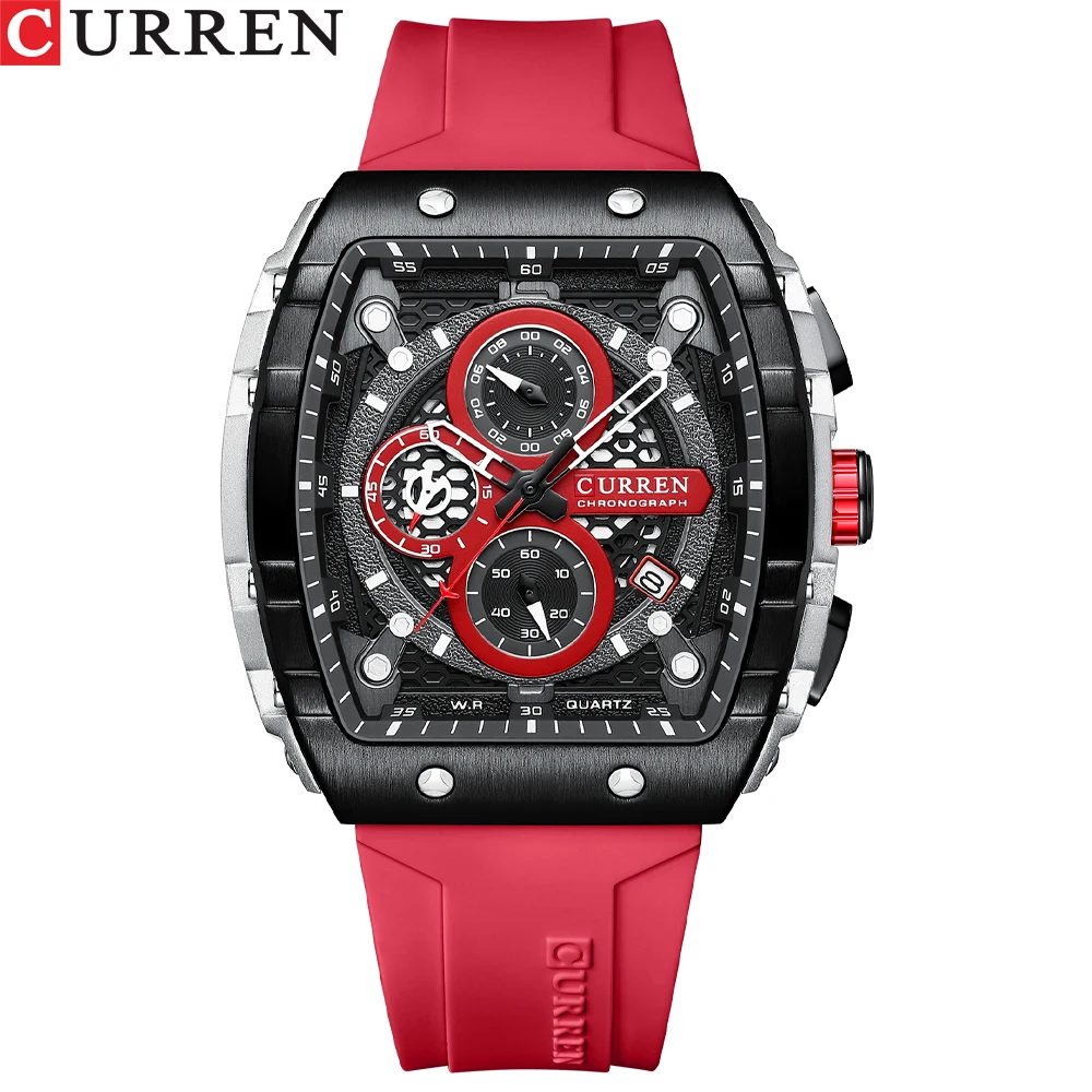 CURREN OEM square Custom Your logo Gift Men Wristwatch Silicone Watch Band Bracelet Chronograph Quartz Watch 8442