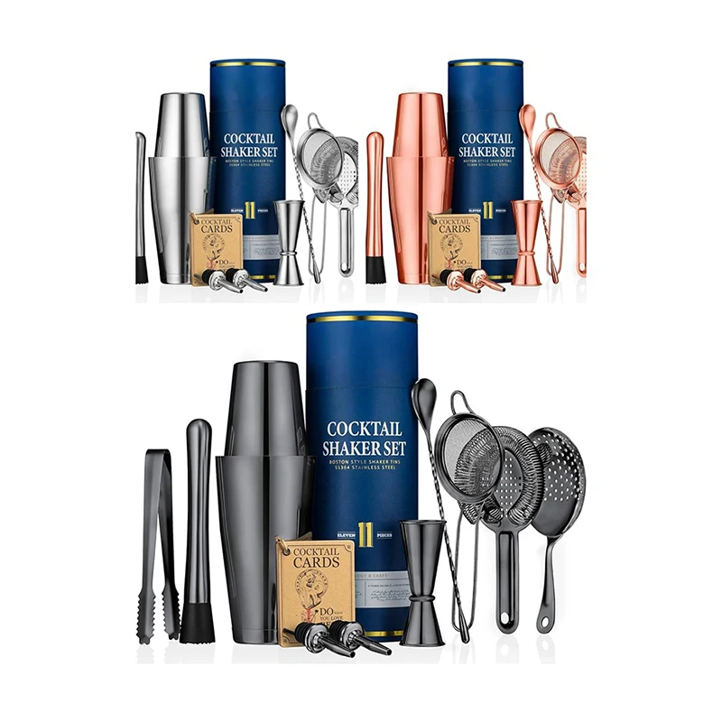 Factory Wholesale 10 Pcs Custom Logo Stainless Steel Cocktail Shaker Set with 18 oz & 28 oz Capacity Reusable for Home & Bar