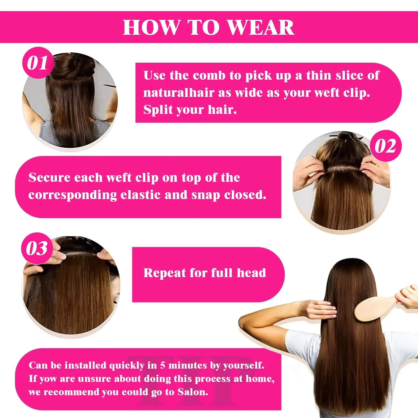 Clip-in-Haarverlängerungen aus glattem Echthaar, Farbe Nr. 2, 8 Stück mit 18 Clips, 100 % brasilianisches Echthaar, 120 g, für Frauen_voghion.com