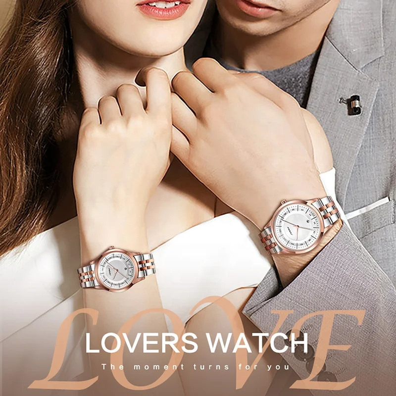 Часы SINOBI для влюбленных мужчин и женщин, водонепроницаемые, подарок на День Святого Валентина, 2024, розовое золото, IP-покрытие