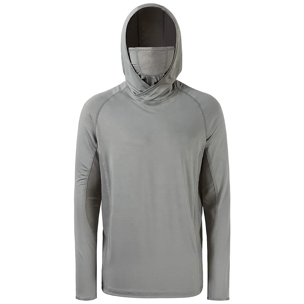 Custom Men's Long Sleeve Fishing Shirts With Mask Uv Neck Hoodie