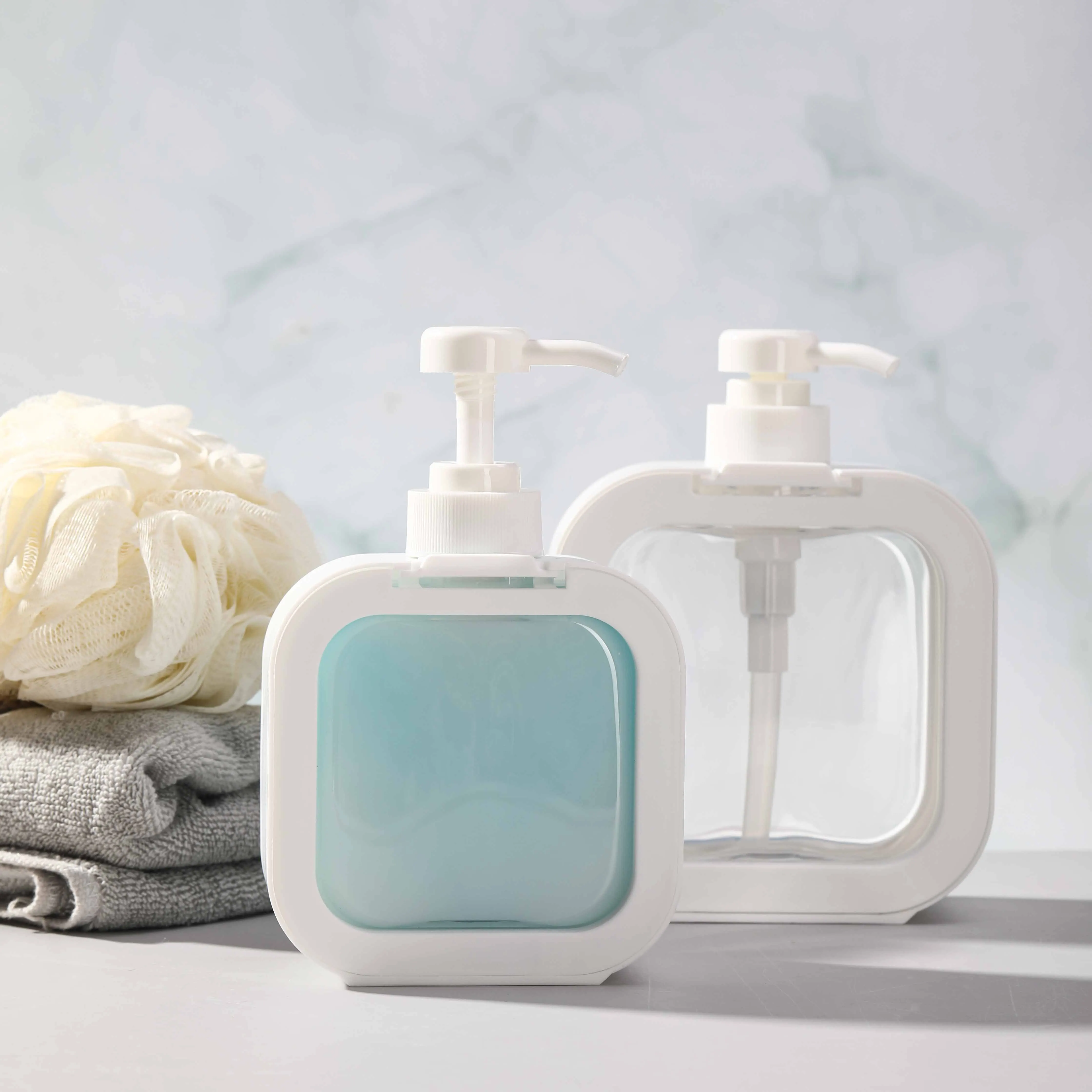 500ml Square White Shaped Liquid Soap Bottles Plastic Cosmetic