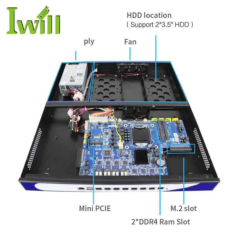 1U Rackmount Netzwerk-Appliance – Intel Core I3, 6x Gigabit LAN, Firewall/VPN Router (ohne RAM/SSD)