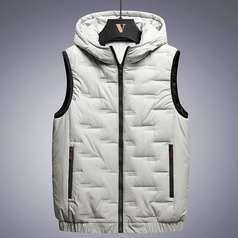Men winter Stand Collar Zipper Pocket Shiny outdoor warm Jacket Quilted Puffer Hooded Waistcoat Men's Vest_voghion.com