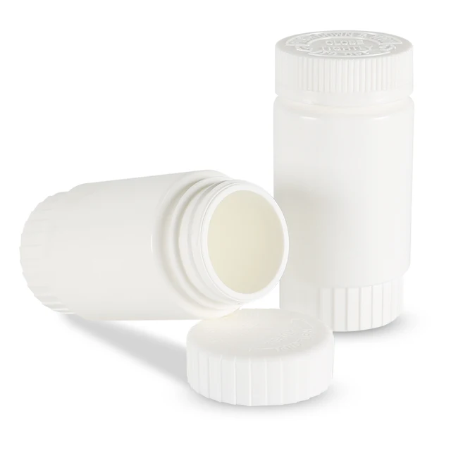 Straight Wall HDPE Milk Bottle 60-150ml White Opaque Matte 47mm with Child Resistant Cap for Medicine Storage