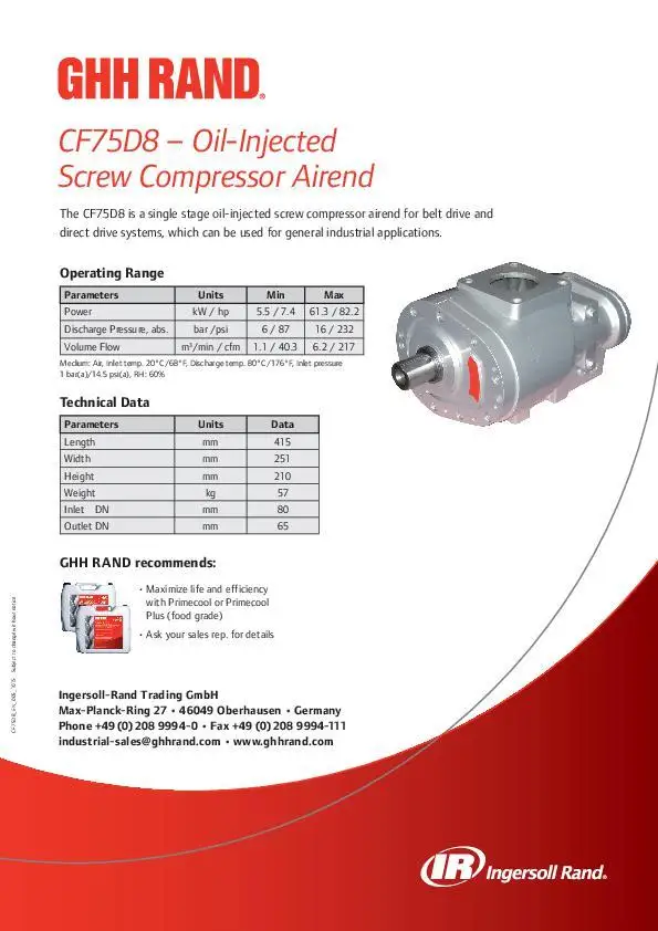 Ingersoll Rand Dscf75d8 Oil Free Screw Air Compressor Machine Head