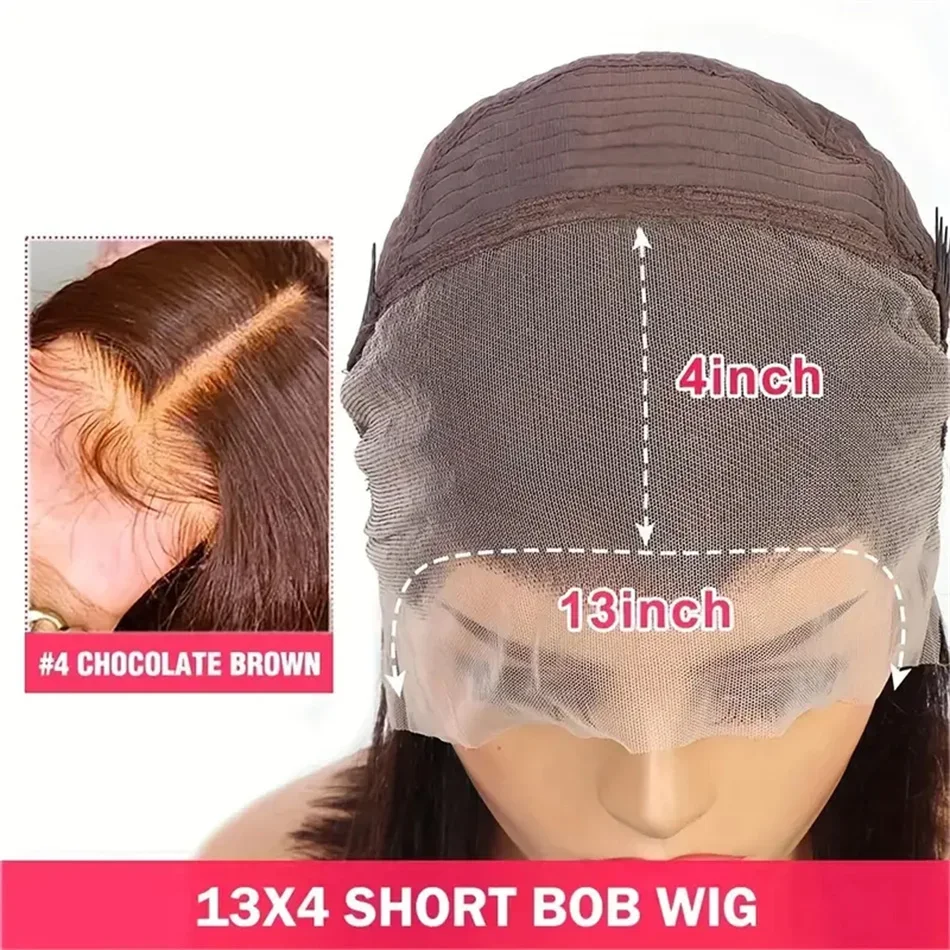 Chocolate Brown Short Bob Human Hair 13X4 Lace Wig Brazilian Remy_voghion.com