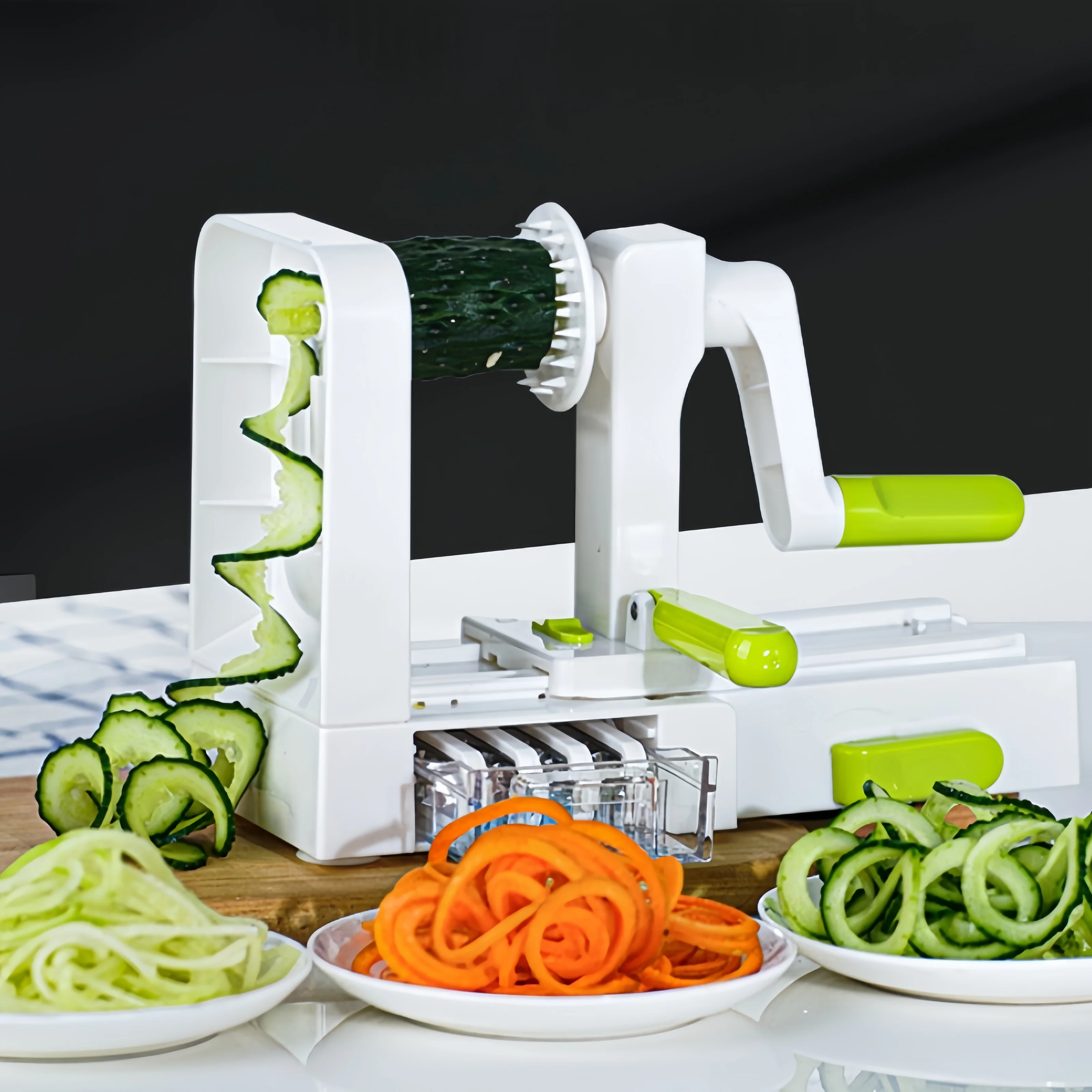 Taglierina a spirale pieghevole per frutta e verdura a manovella con 4 lame in acciaio inossidabile per pasta, spaghetti, zucchine